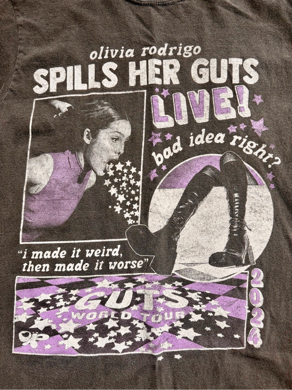 Olivia Rodrigo Spills Her Guts Live! Short Sleeve Tee - Purple/Black
